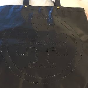 Tory Burch Black Patent Leather Large Tote Bag